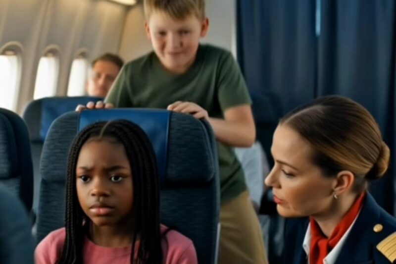 A boy keeps k!cking a Black girl’s seat on a plane — the flight attendant warns him, but his mother begins yelling rac!st insults… five minutes later, both mother and son are banned from flying.