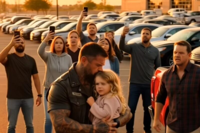 The biker who snatched a child from his father in a parking lot — and turned the entire crowd against him.