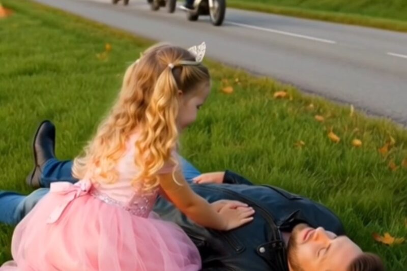 A little girl in a princess dress rescued an unconscious stranger she found in a ditch.